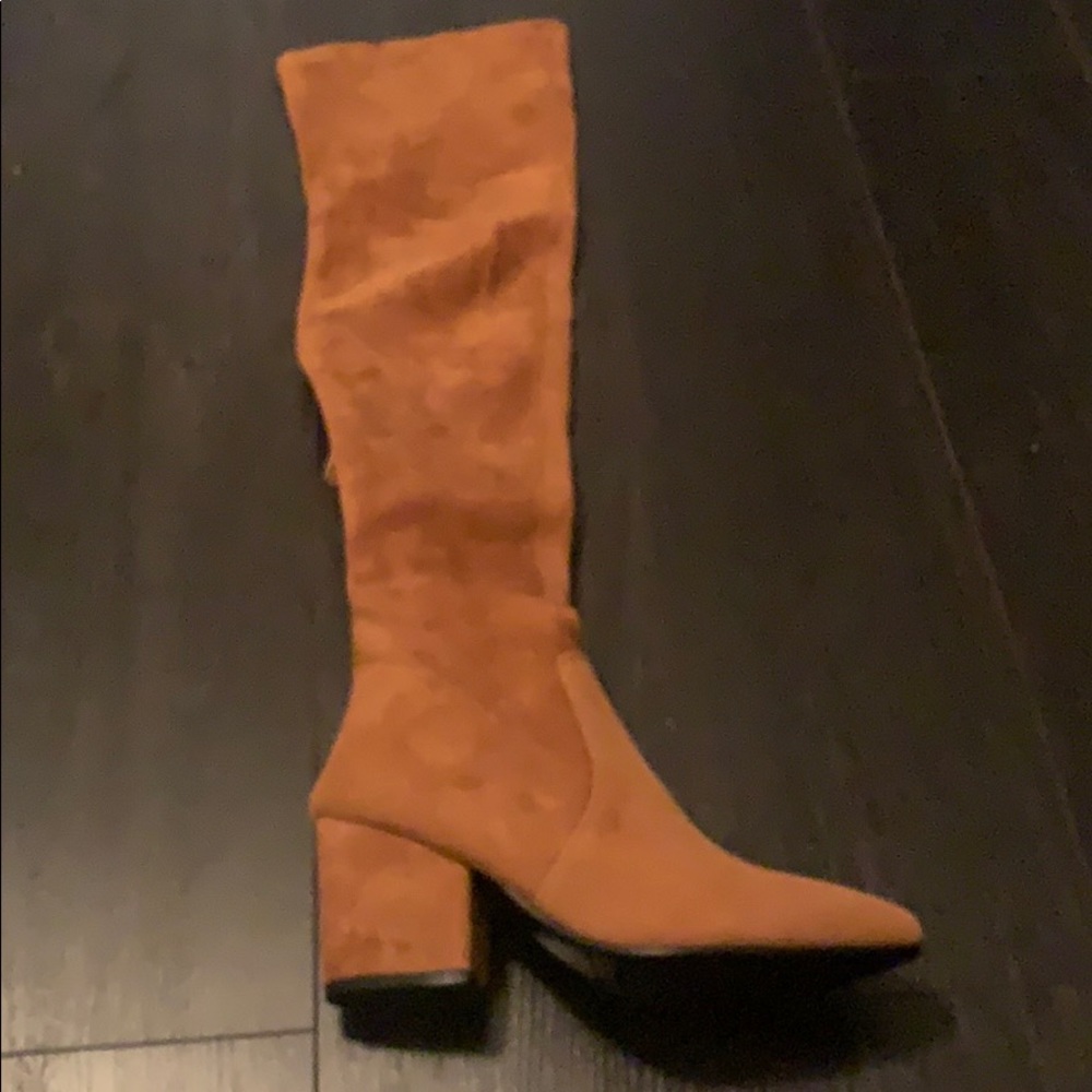 Over the knee camel suede boots